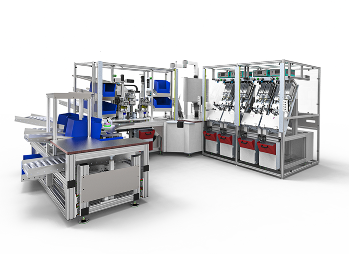 Teilautomatisierte Handarbeitsplätze – Montage- und Prüfanlage für Kugelhähne